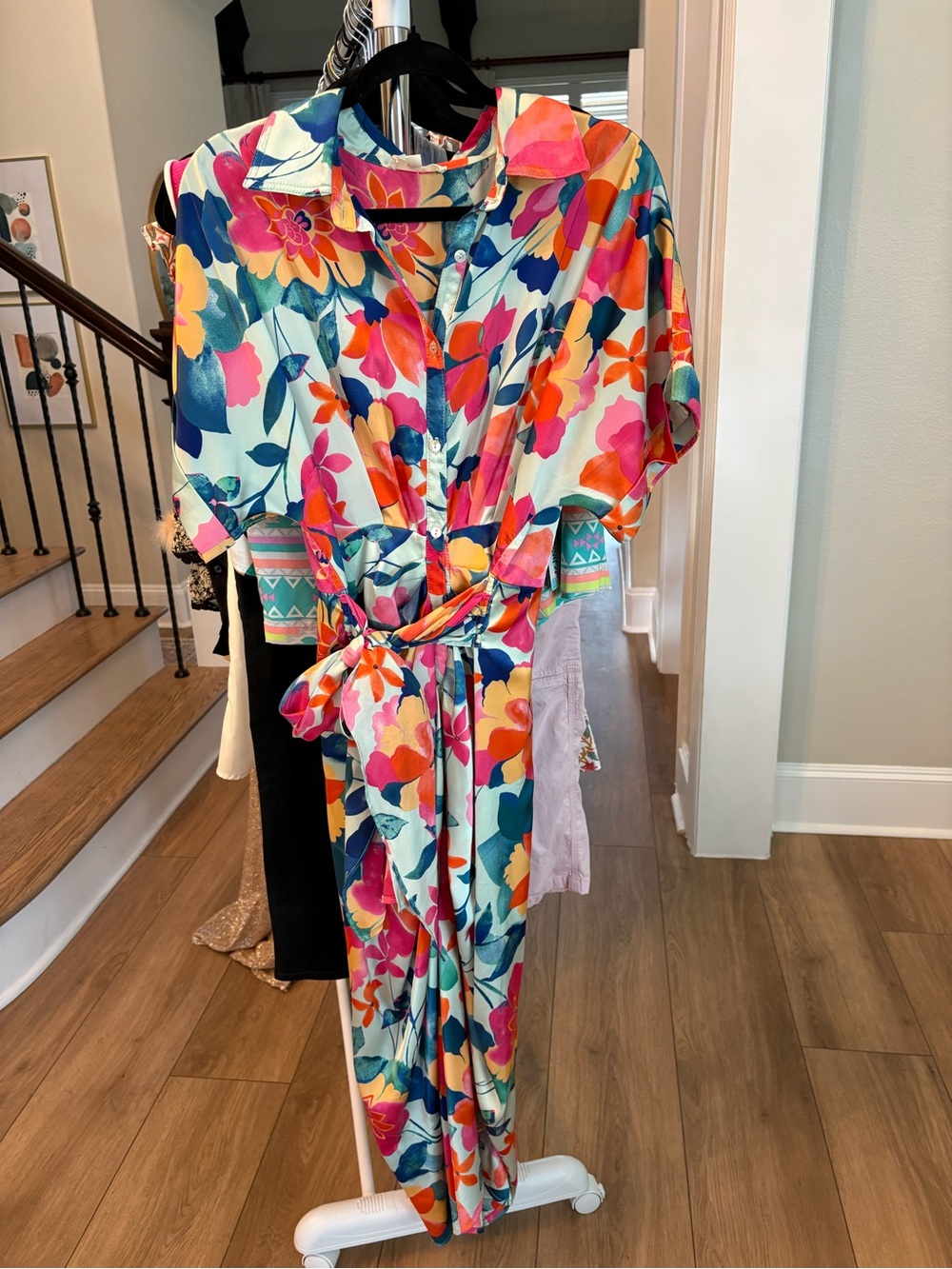 entro Multicolor Floral Maxi Dress in Teal, Pink & Orange